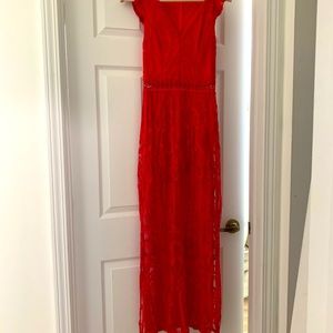 Red long lace romper